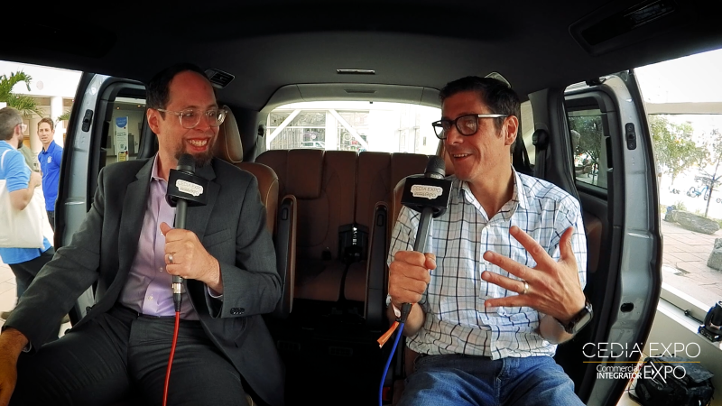 Dan Ferrisi and Michael Restrepo recording a podcast at CEDIA Expo/CIX. Screenshot by Emerald/Commercial Integrator.